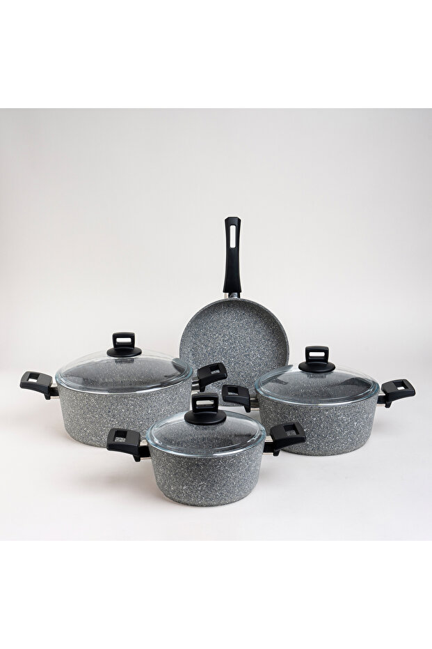 مجموعة أواني طهي من الجرانيت الرمادي مكونة من 7 قطع - 1