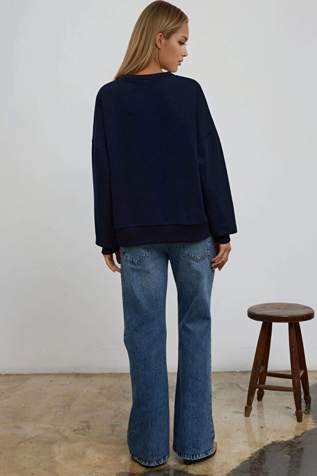 Oversize Bisiklet Yaka Basic Sweatshirt - 6