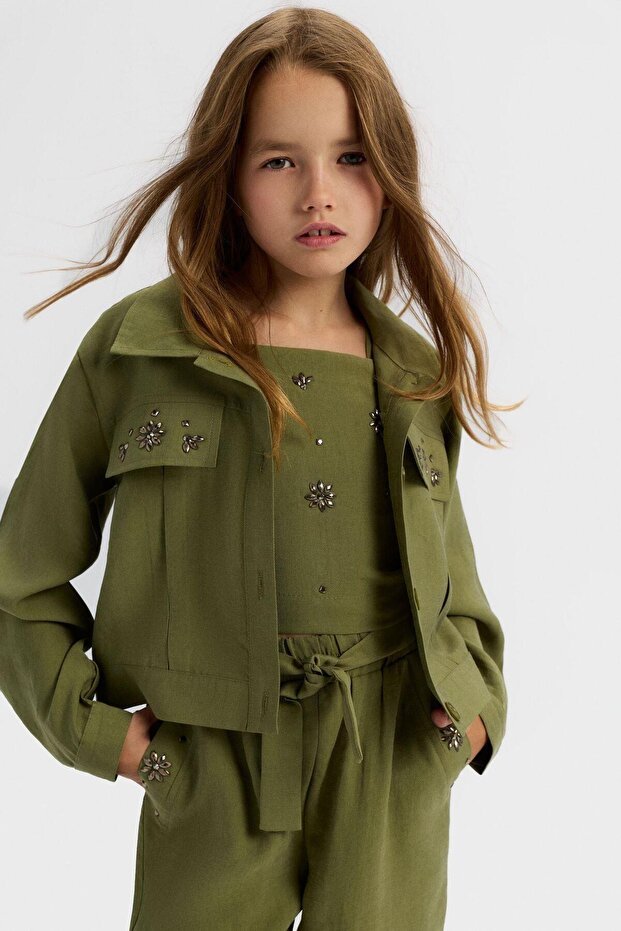 Girl's Cashmere Shirt 8-14 Years Khaki