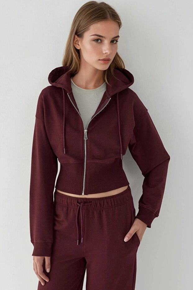 Fermuarlı Kapüşonlu Sweatshirt - 6
