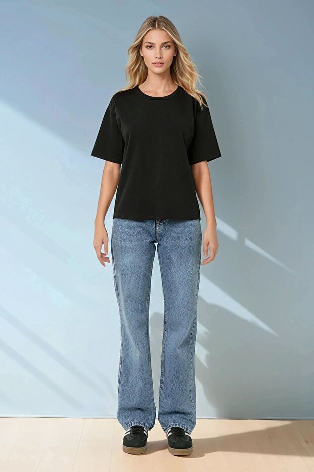 Pamuklu Basic Bisiklet Yaka T-Shirt - 4