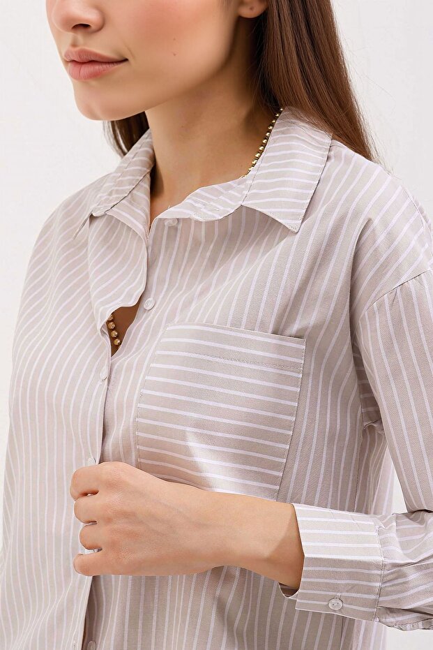 BDART Cepli Oversize Çizgili Gömlek - 4