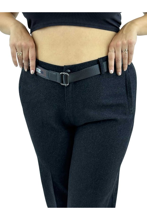 Plus Size Cashmere Mom Belted High Waist Skinny Leg Women's Trousers
