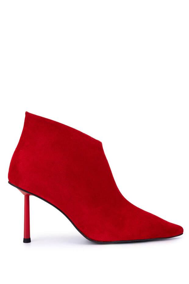 Women's Genuine Leather Red Suede Heeled Boots