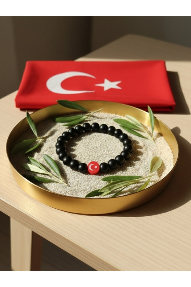 Turkish Flag Detailed Onyx Bracelet (the Product Is Only the Bracelet, Other Details in the Image Are Decorative)
