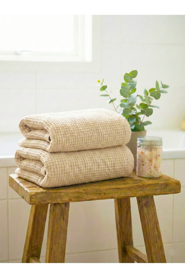 Set of 2 Waffle Pike Bath Towels for Women and Men 100X170 cm