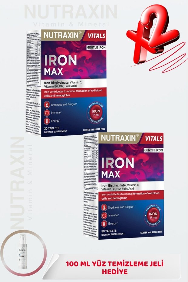 Iron Max Supplementing Food 30 Tablets (2 Pcs) + 100 ml Face Washing Gel Gift