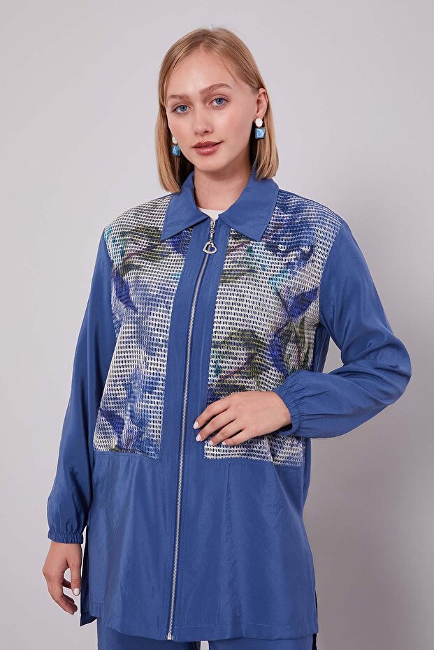 طقم مكون من قطعتين بطباعة شبكة إنديجو - 3