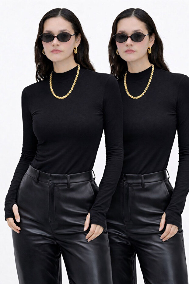 Women's 2-Piece Finger-Through Detailed Bodysuit