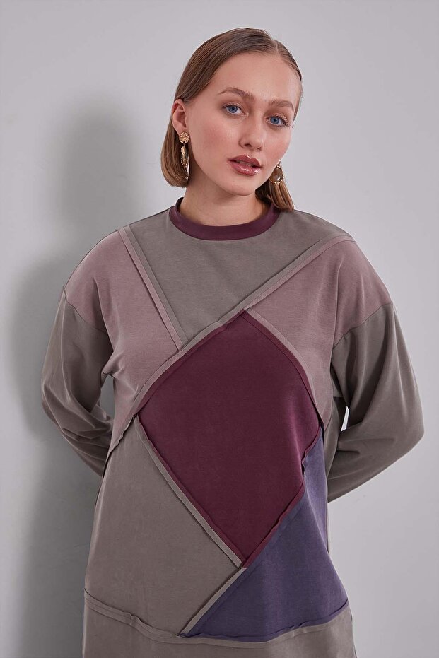 Khaki geometric pattern two-piece set - 2