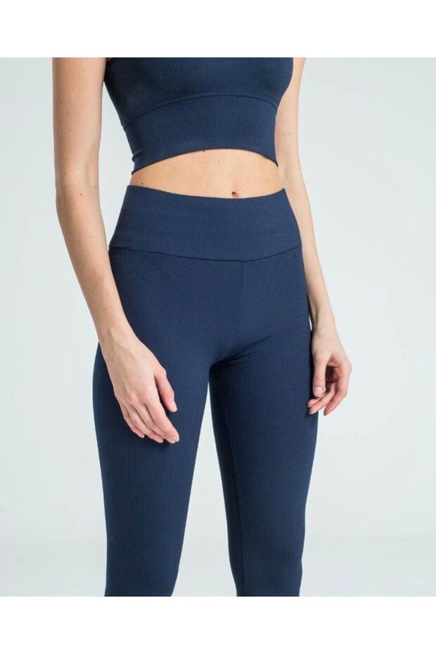 Wide Belt Ribbed Knit Corded Fabric Leggings