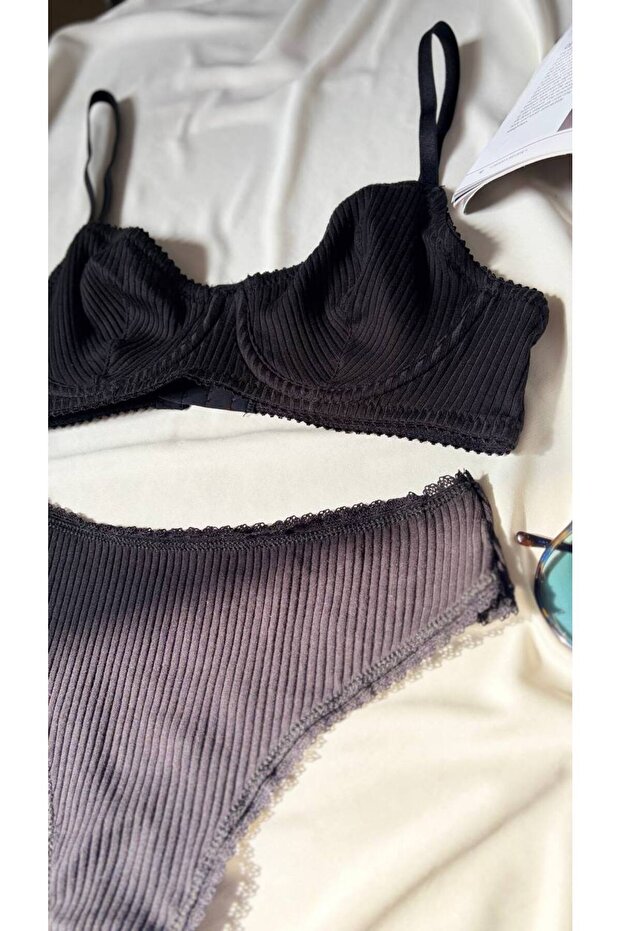 Plain Cotton Combed Underwire Bra Set - 2