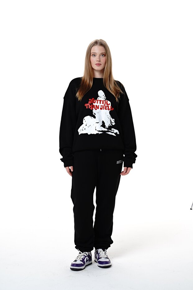 Kadın Hotter Than Hell Sweatshirt Siyah - 1
