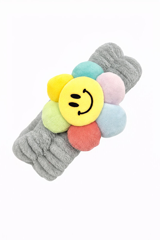 Smiling Face Flower Detailed Plush Hair Band