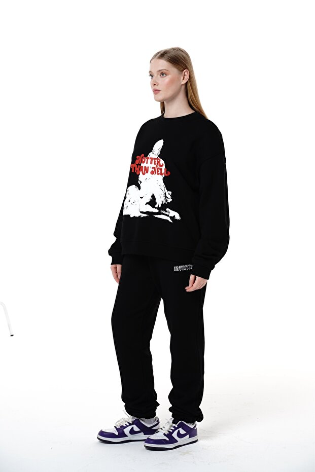 Kadın Hotter Than Hell Sweatshirt Siyah - 2