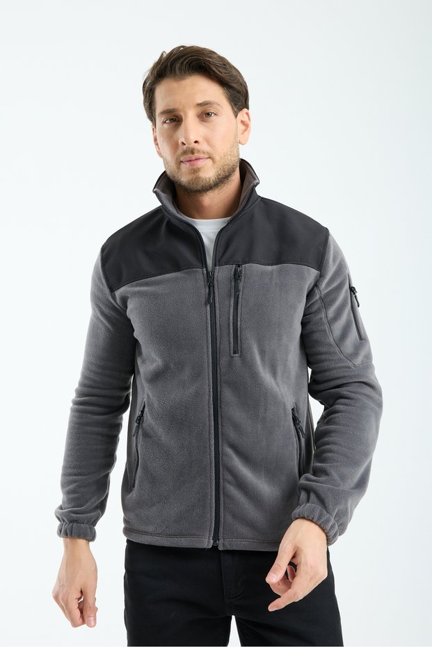 Men's Smoked Full Zip Antipilling Non-Pilling Softshell Paneled Fleece Jacket