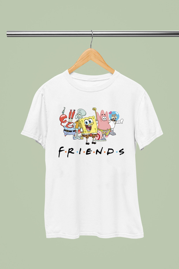 Spongebob Printed Cotton Short-Sleeved Regular Fit Youth and Children's T-Shirt