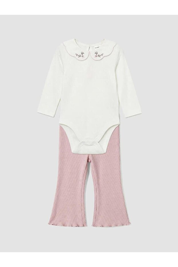 Embroidered Baby Girl Snap-On Bodysuit and Leggings (S6)