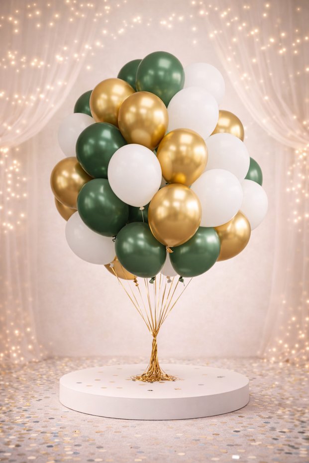 Premium Green Gold White Balloon Set – Birthday & Opening Concept 15 Pieces