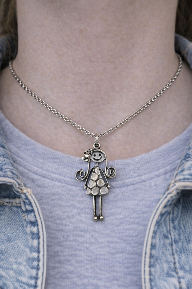 Happy Doll Charm – Figured Silver Color Unisex Necklace (60 cm)
