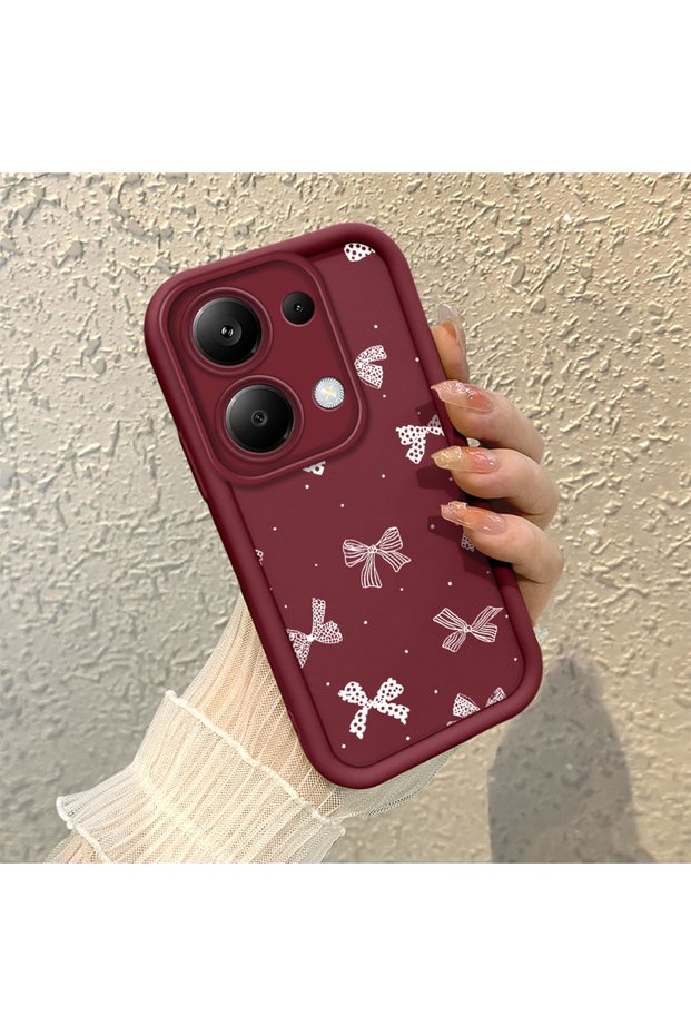 Redmi Note 13 Pro 4g Compatible Trendy Quality Burgundy Color Ribbon Silicone Case Shock-Absorbing Protection