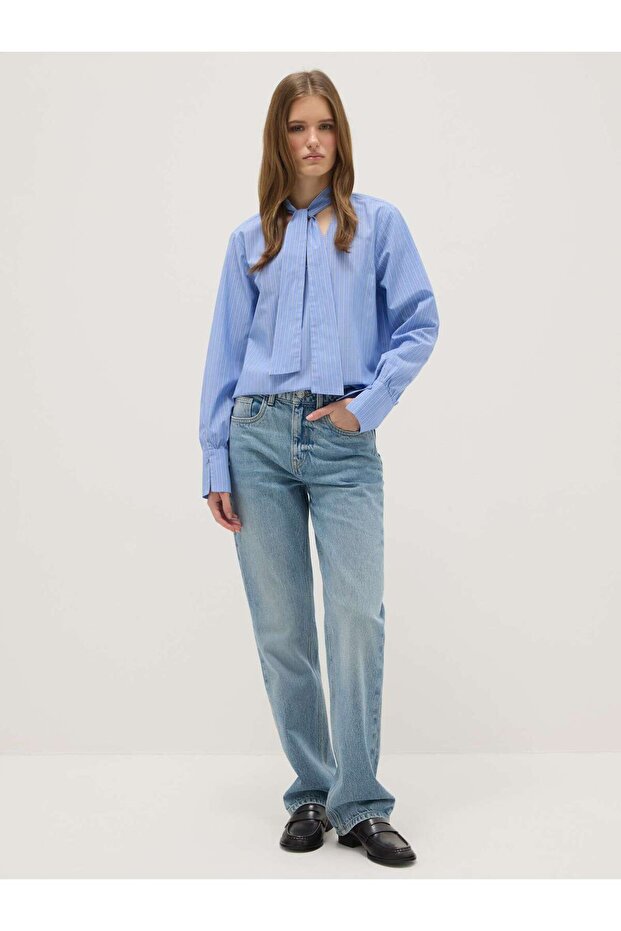 Multicolour striped shirt in pure cotton regular fit with band collar