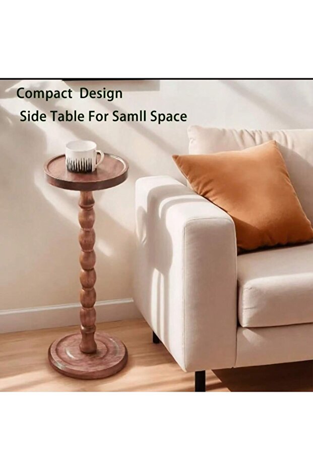 طاولة جانبية دائرية متحركة بأرجل من الخشب الصلب، طاولة متعددة الاستخدامات للفناء الخلفي أو ركن القهوة - 2