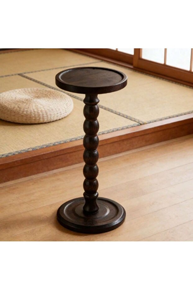 طاولة قهوة دائرية متعددة الاستخدامات، أرجل من الخشب الصلب، مصنوعة من مواد طبيعية، مثالية للترفيه بجانب حمام السباحة في الفناء الخلفي. - 4