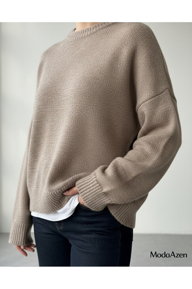 Mink Crew Neck Oversize Women's Knitwear Sweater