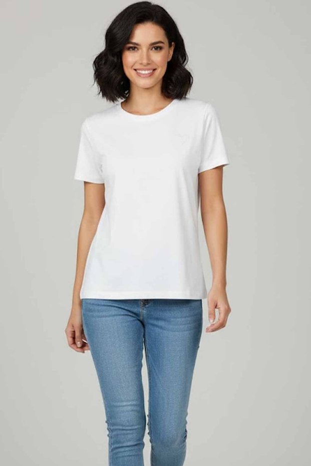 Women's Heart Embroidered 100% Cotton Crew Neck Basic T-Shirt