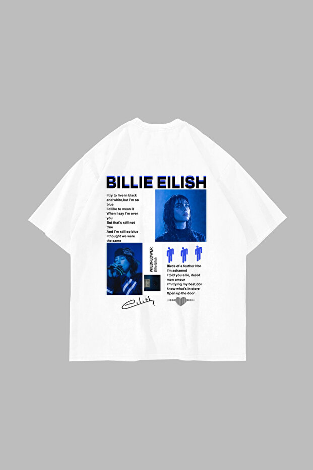 تي شيرت أبيض للجنسين مطبوع عليه Billie Eilish Wildflower قصة فضفاضة