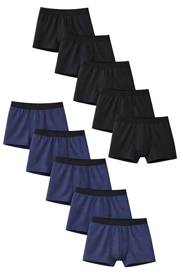 Boys' Cotton Slim Fit Breathable Boxers 10-Pack Black-Navy Blue