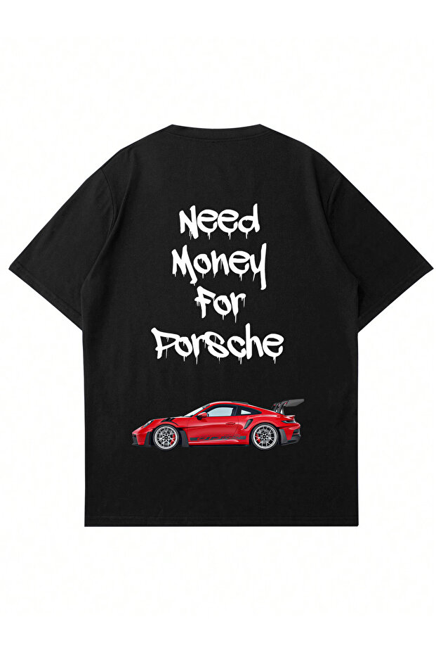 Unisex Need Money Porsche Printed Crew Neck Oversized T-shirt