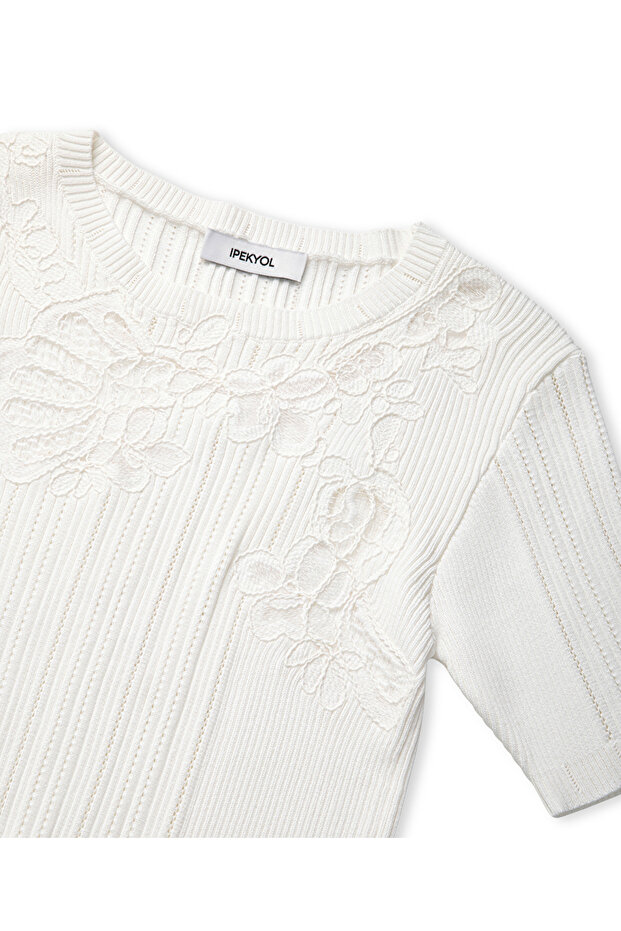 Nakışlı dantel mix triko - 4