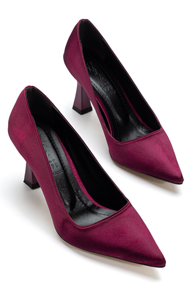 Women's Burgundy Satin Pointed Toe Thin Heeled Stiletto