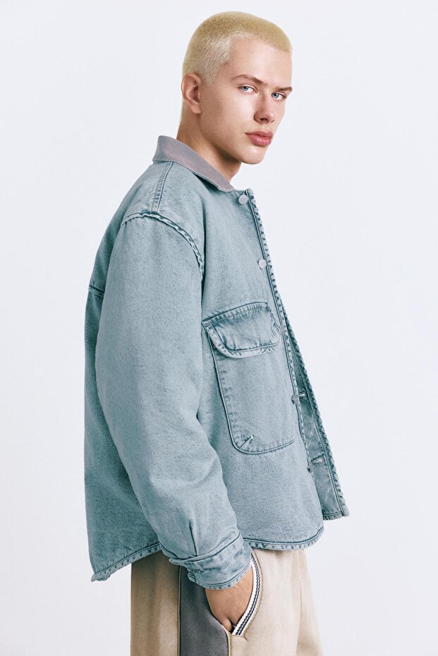 Kontrast yakalı denim ceket - 3