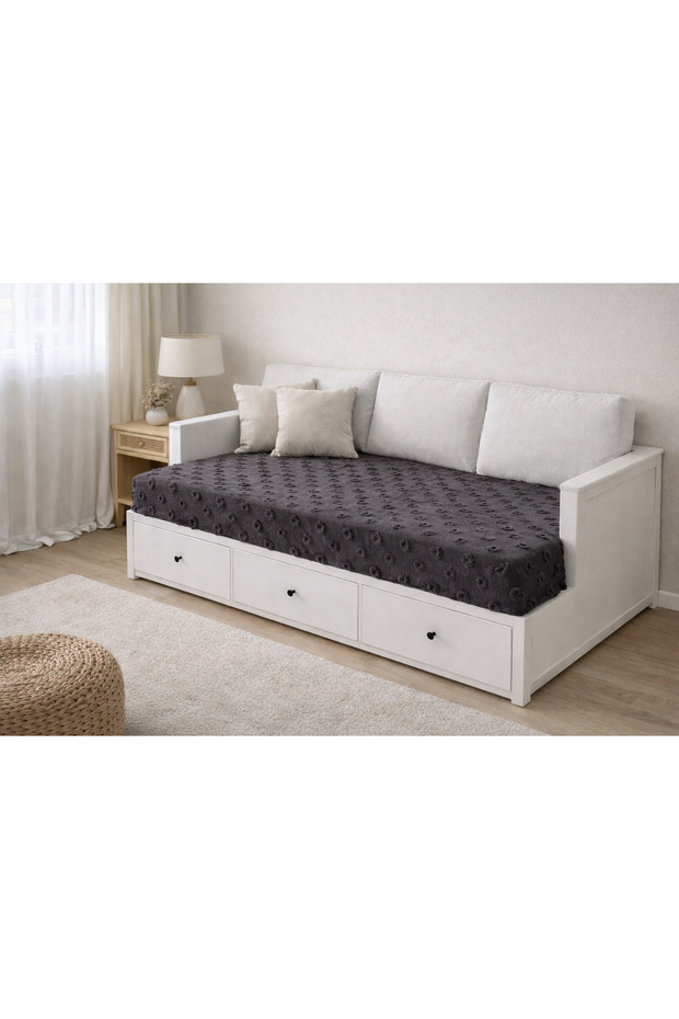 Ponpon Desen Lux Fringed Divan Cover Anthracite 130X250