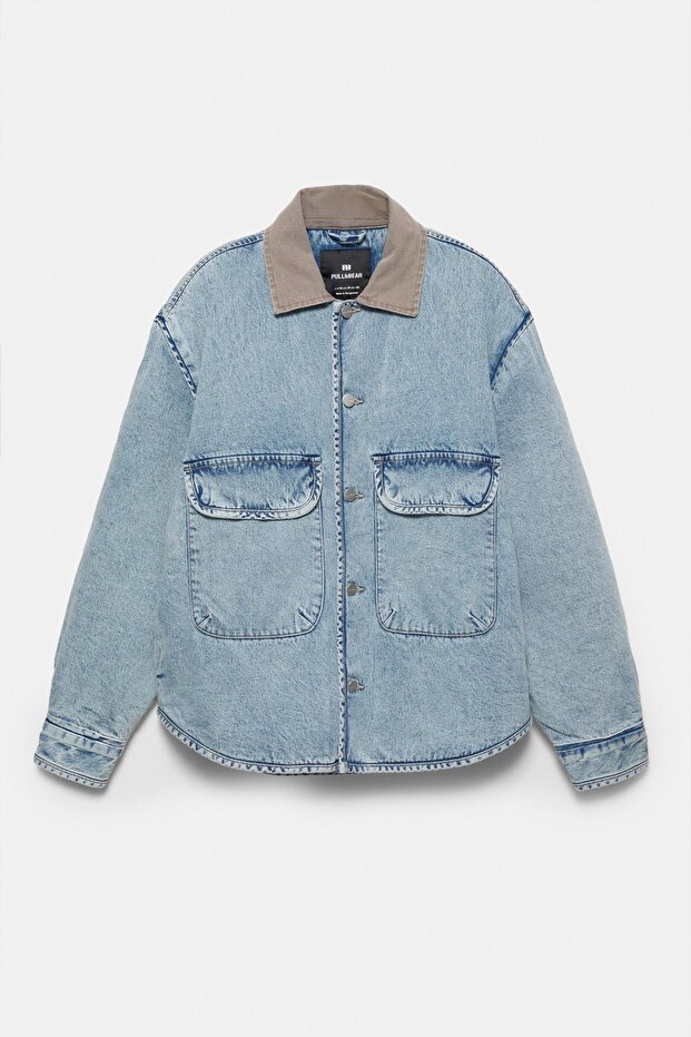 Kontrast yakalı denim ceket - 6