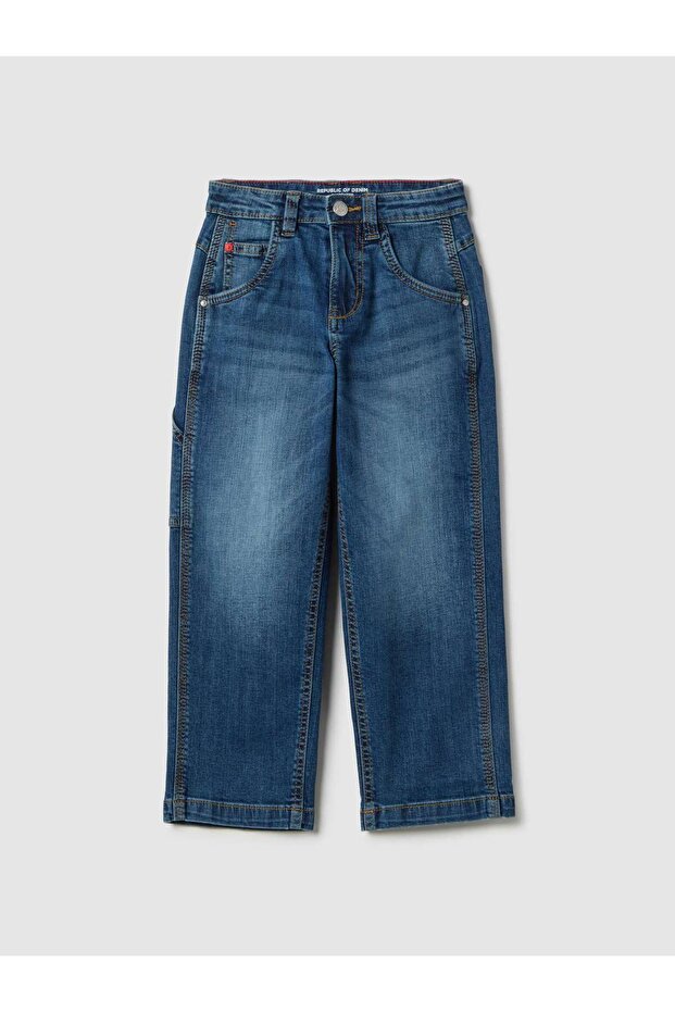 Children's blue stretch cotton wide leg jeans