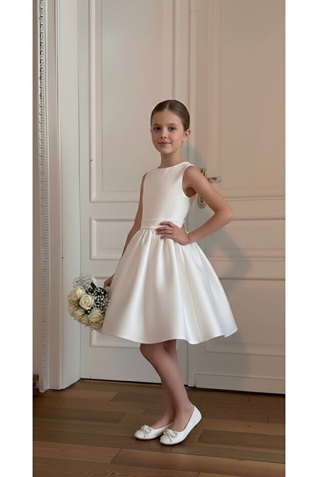 Girls' Plain Chic Dress Model, Relaxed Fit