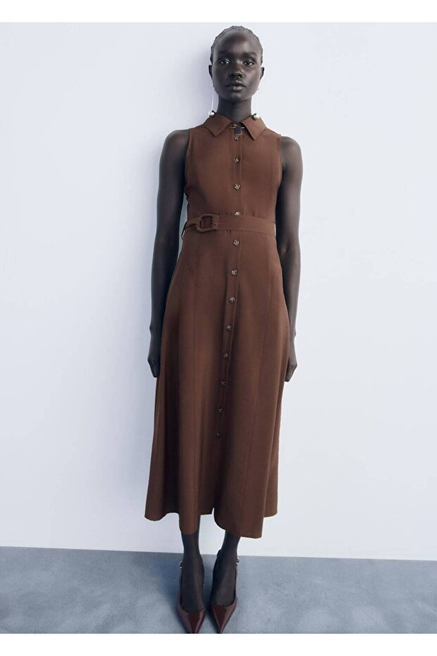 Kemerli gömlek elbise - 2