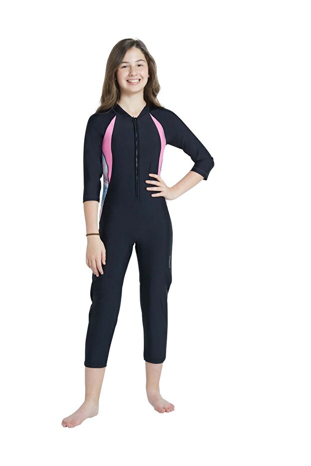 Girls Youth Slim-kini 3/4 - Nero Floral Drawings