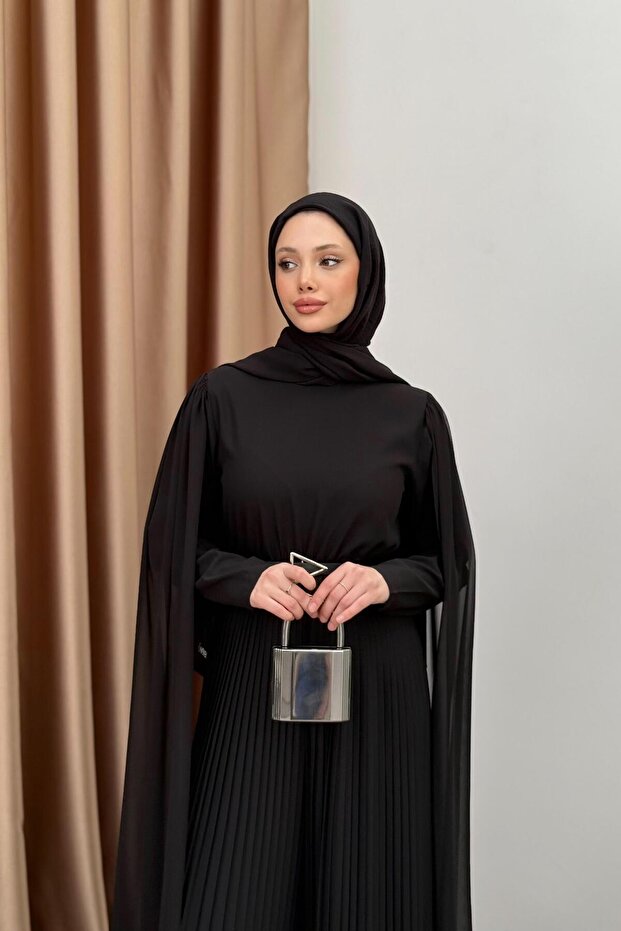 Pelerinli Piliseli Tulum - Siyah - 3