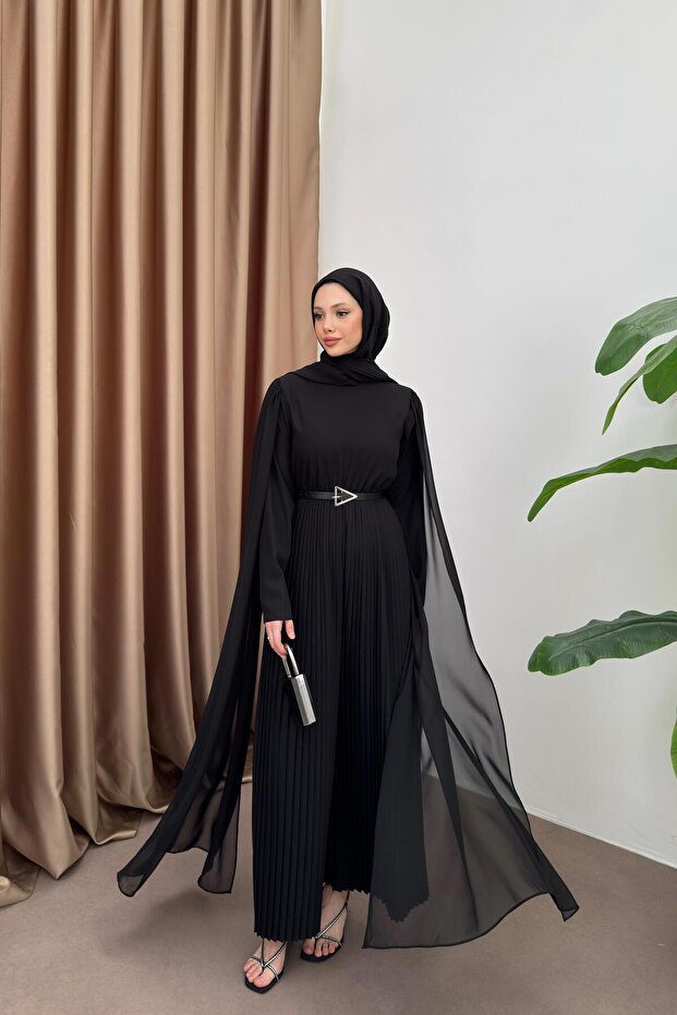 Pelerinli Piliseli Tulum - Siyah - 1