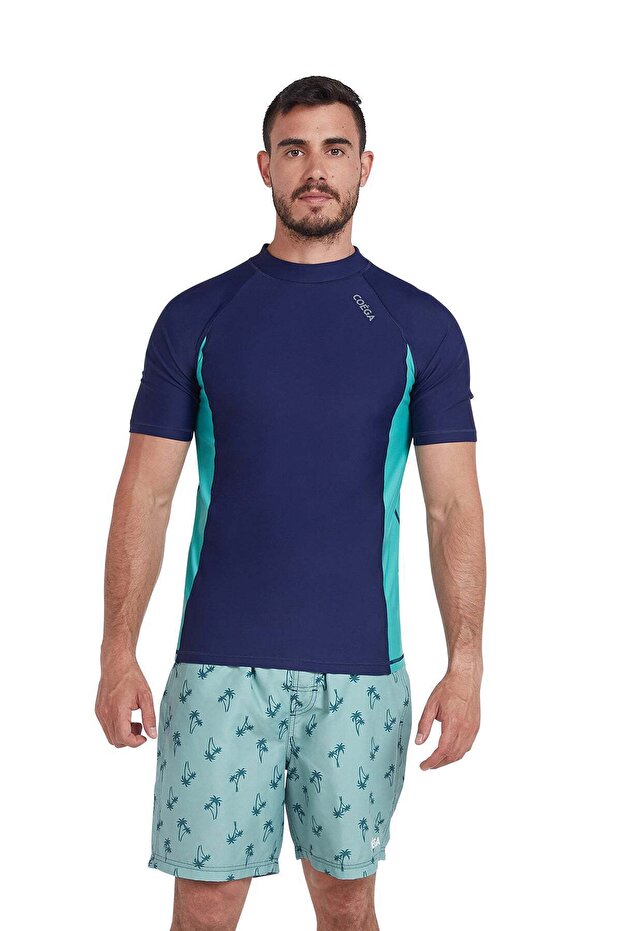 Mens Mens Rashguard Short Sleeve - Navy Spring Palms