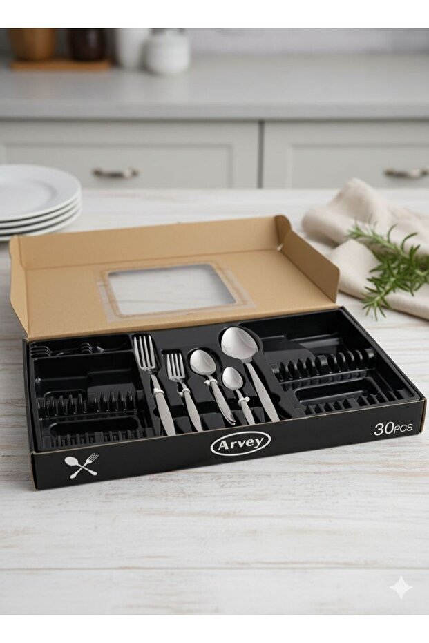 30-Piece 6-Person Fork and Spoon Set Pointed Model (BOXED)