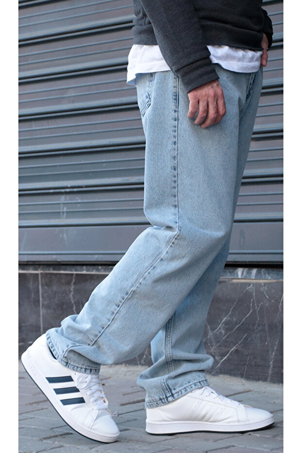 Men's Baggy Relaxed Fit Trousers Ice Blue