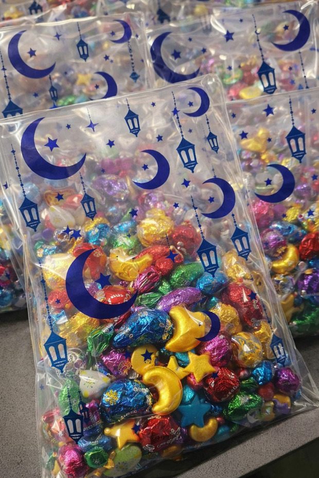 25-Pack Taped Gift Bag Kandil Moon Star Patterned Date Turkish Delight Bag Opp Gelatin Bag 13X23