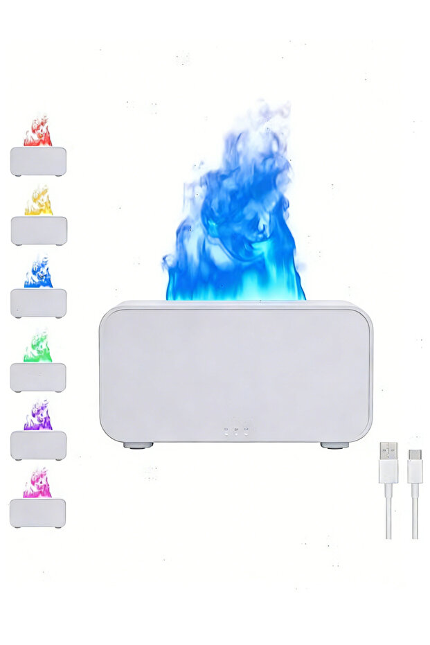 جهاز ترطيب مزود بتأثير ضوء ليلي متعدد الألوان على شكل لهب وموزع للزيوت العطرية - 1