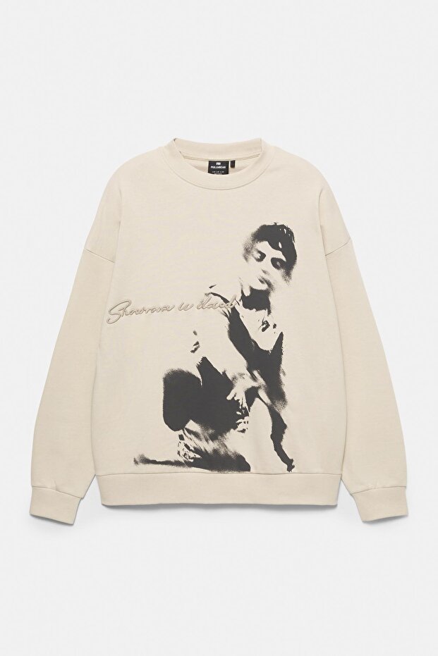 Grafik detaylı bisiklet yaka sweatshirt - 7